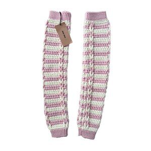 Miu Miu Handmade Knit Virgin Crochet Wool Leg Warmers Striped Pink White